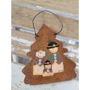 Snowman family tree metal country ornament Xmas holiday tree
